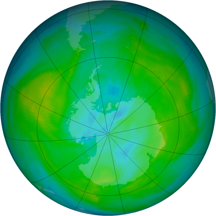 Antarctic ozone map for 19 February 1980